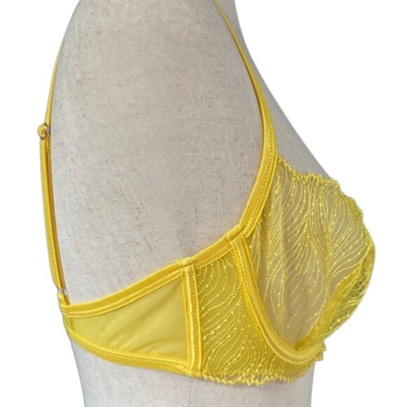 Bluebella Irena Sheer Lace Non Padded Balcony Underwired Bra In Yellow 34D NWT - Picture 7 of 15